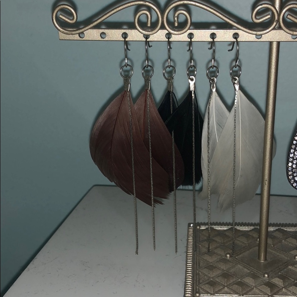 set of three feather earrings